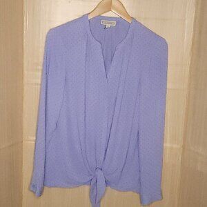 Dana Buchman Blue Front Tie Navy Polka Dot Blouse Medium